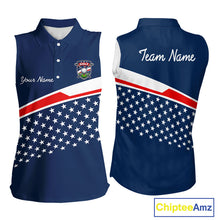 Load image into Gallery viewer, Blue Navy American Flag Womens Sleeveless Golf Polo Shirts Custom Patriotic Team Golf Shirts For Team Golf Gifts NHT693
