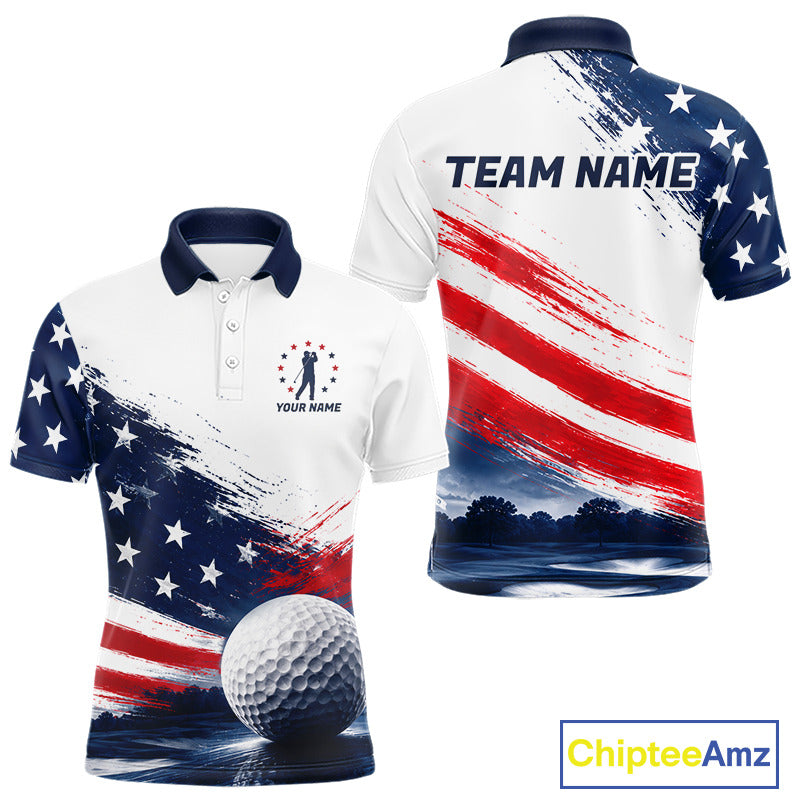 Men's Patriotic Golf Polo Shirt – USA Flag Golf Apparel, Red White Blue Performance Polo 