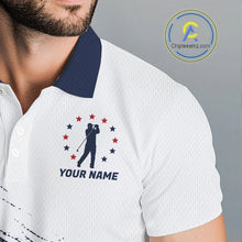 Load image into Gallery viewer, Men's Patriotic Golf Polo Shirt – USA Flag Golf Apparel, Red White Blue Performance Polo 