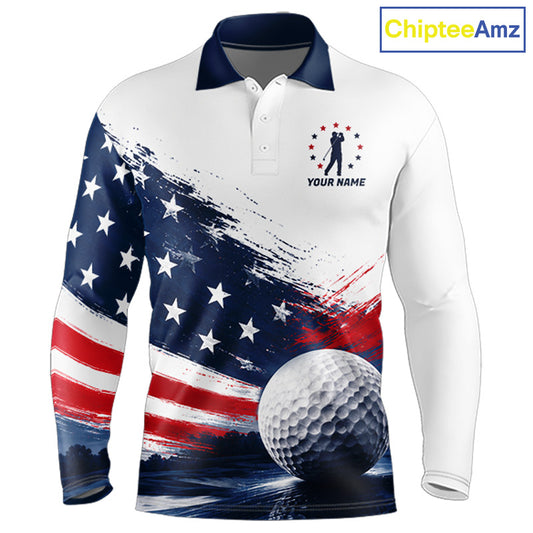 Men's Patriotic Golf Polo Shirt – USA Flag Golf Apparel, Red White Blue Performance Polo 