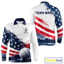 Load image into Gallery viewer, Men's Patriotic Golf Polo Shirt – USA Flag Golf Apparel, Red White Blue Performance Polo 