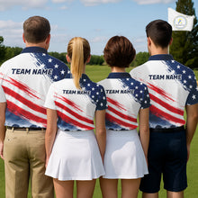 Load image into Gallery viewer, Men's Patriotic Golf Polo Shirt – USA Flag Golf Apparel, Red White Blue Performance Polo NHT1048