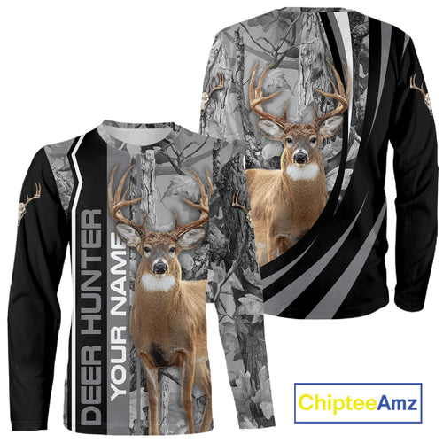 Deer Hunting Camo Custom Name 3D All Over Print Shirt Gray Black, Best Deer Hunting Shirt NHT210