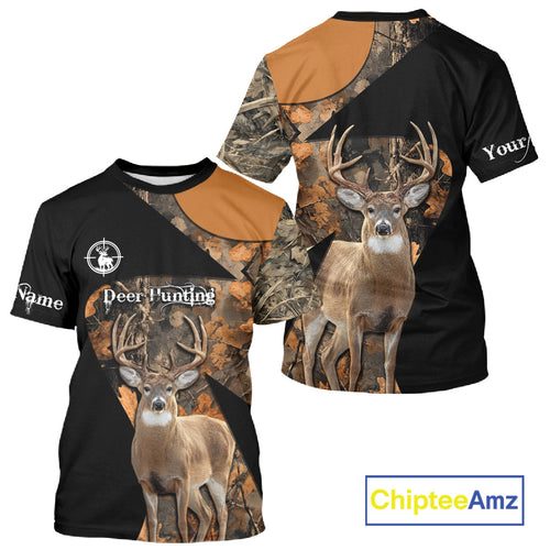 Deer Hunting Shirt Black Camo Orange 3D Custom Name, Season Deer Hunting NHT295