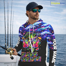 Load image into Gallery viewer, Bass Fishing Shirts Long Sleeve Hooded- Neon Bass Shirt, Funny Fishing Gift For Fishermen NHT535