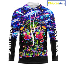 Load image into Gallery viewer, Bass Fishing Shirts Long Sleeve Hooded- Neon Bass Shirt, Funny Fishing Gift For Fishermen NHT535