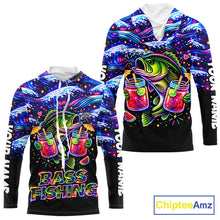 Load image into Gallery viewer, Bass Fishing Shirts Long Sleeve Hooded- Neon Bass Shirt, Funny Fishing Gift For Fishermen NHT535
