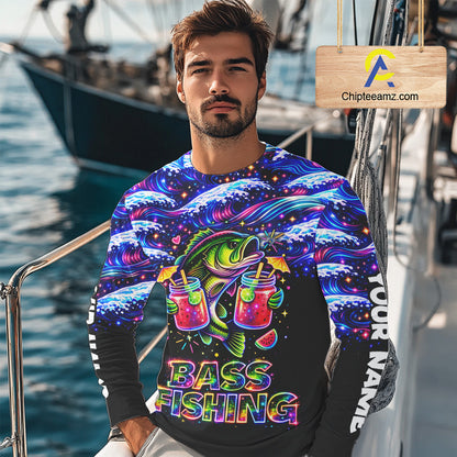 Bass Fishing Shirts Long Sleeve - Neon Bass Shirt, Funny Fishing Gift For Fishermen NHT535