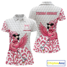 Load image into Gallery viewer, Pink Flamingo Golf Shirt For Women, Funny Leopard Patten Golf Polo Shirt, Ladies Golf Outfit For Team NHT732