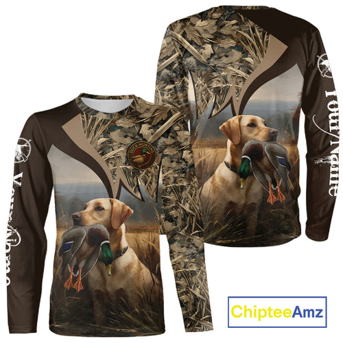 Yellow Lab Duck Hunting Camo Shirt, Personalized Waterfowl Hunting Clothes For Hunters NHT226