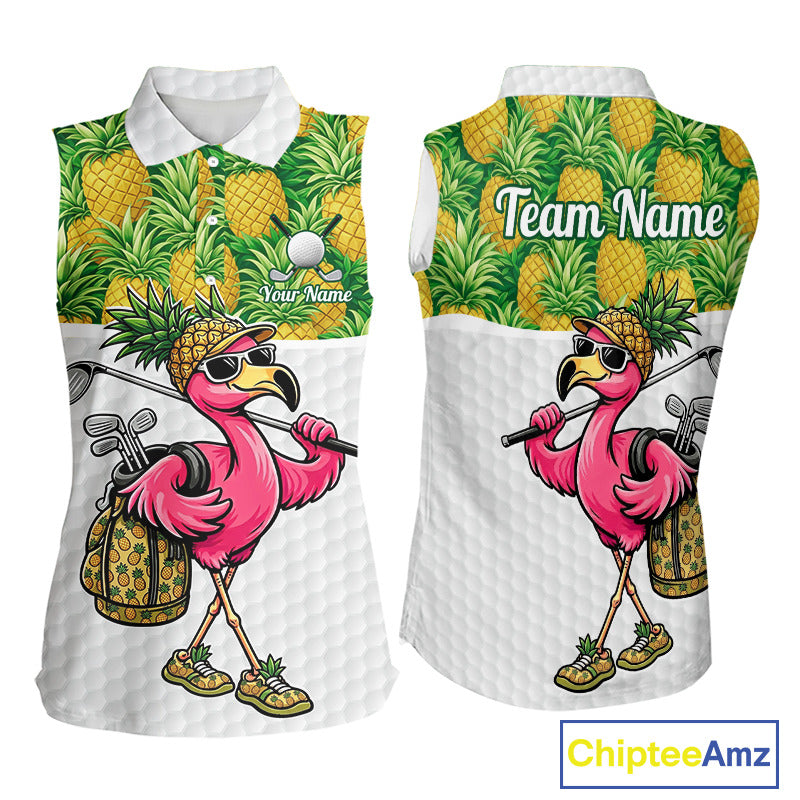 Golfing Flamingo Sleeveless Womens Funny Golf Polo Shirt Custom Yellow Pattern Pineapple Golf Ball Clothes Shirts NHT739