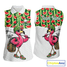 Load image into Gallery viewer, Golfing Flamingo Sleeveless Womens Funny Golf Polo Shirt Custom Green Pattern Watermelon Golf Ball Clothes Shirts NHT740