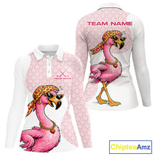 Load image into Gallery viewer, White Pink Womens Golf Shirt Flamingo Golf Funny Custom Team Name Cool Gift For Golfer NHT546