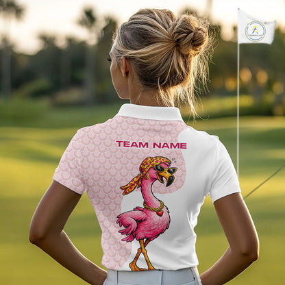 White Pink Womens Golf Shirt Flamingo Golf Funny Custom Team Name Cool Gift For Golfer NHT546