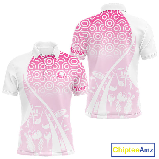 White Pink Golf Pattern Custom Mens Golf Polo Shirt, Best Team Golf Shirt For Mens NHT562