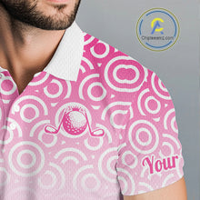 Load image into Gallery viewer, White Pink Golf Pattern Custom Mens Golf Polo Shirt, Best Team Golf Shirt For Mens NHT562