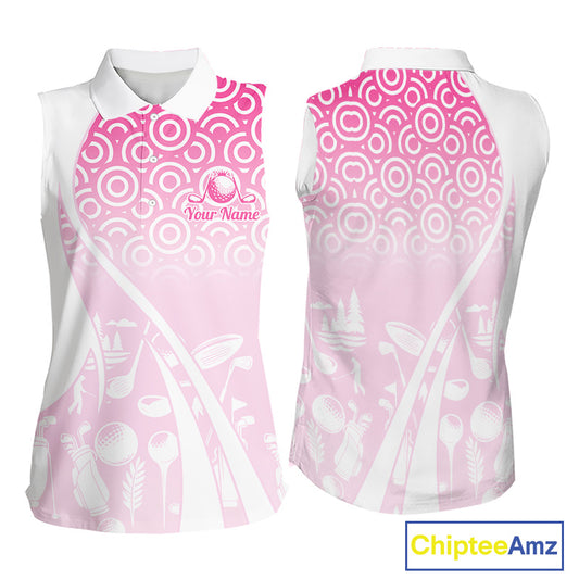 White Golf Pattern Custom Womens Sleeveless Golf Polo Shirt, Best Team Golf Shirt For Womens NHT562