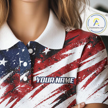 Load image into Gallery viewer, Patriotic Golf Polo Shirt – USA Flag Skull Flamingo Golfer Funny Golf Outfit For Womens NHT780
