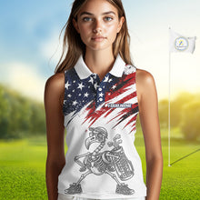 Load image into Gallery viewer, Patriotic Sleeveless Womens Golf Polo Shirt – USA Flag Skull Flamingo Golfer Funny Golf Outfit For Womens NHT780