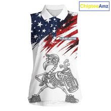 Load image into Gallery viewer, Patriotic Sleeveless Womens Golf Polo Shirt – USA Flag Skull Flamingo Golfer Funny Golf Outfit For Womens NHT780
