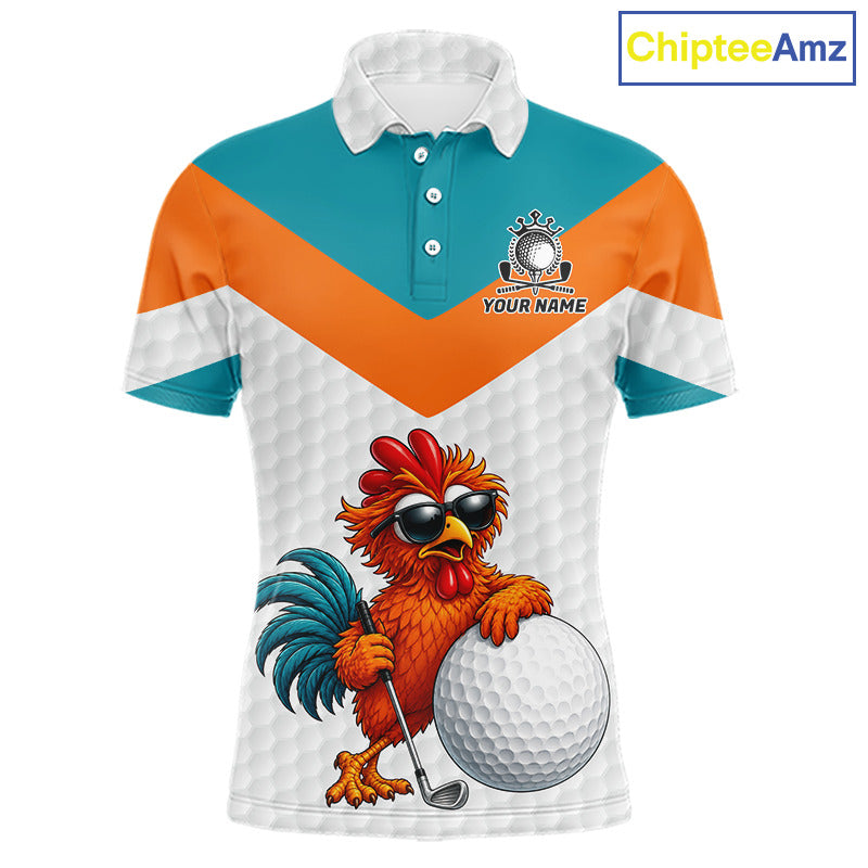 Personalized Cool Rooster Golf Polo Shirt Custom Name Funny Chicken Golf Shirt