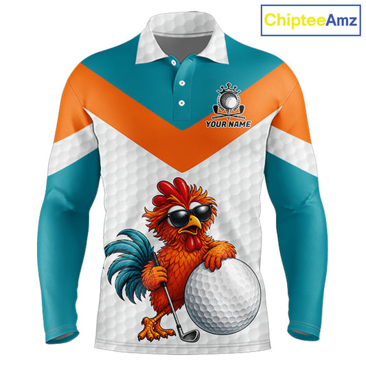 Personalized Cool Rooster Golf Polo Shirt Custom Name Funny Chicken Golf Shirt