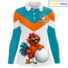 Load image into Gallery viewer, Personalized Cool Rooster Golf Polo Shirt  Custom Name Funny Chicken Golf Shirt