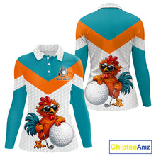 Load image into Gallery viewer, Personalized Cool Rooster Golf Polo Shirt  Custom Name Funny Chicken Golf Shirt