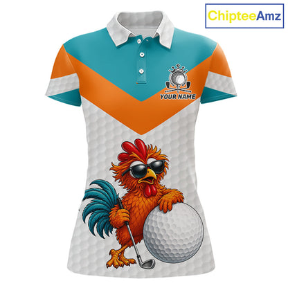 Personalized Cool Rooster Golf Polo Shirt  Custom Name Funny Chicken Golf Shirt