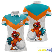 Load image into Gallery viewer, Personalized Cool Rooster Golf Polo Shirt  Custom Name Funny Chicken Golf Shirt