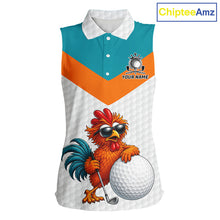 Load image into Gallery viewer, Personalized Cool Rooster Womens Sleeveless Golf Polo Shirt  Custom Name Funny Chicken Golf Shirt