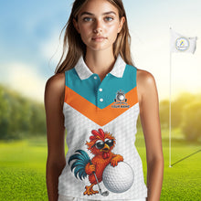 Load image into Gallery viewer, Personalized Cool Rooster With Sunglasses Womens Sleeveless Golf Polo - Custom Name Funny Chicken Golf Shirt NHT954