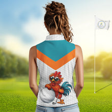 Load image into Gallery viewer, Personalized Cool Rooster With Sunglasses Womens Sleeveless Golf Polo - Custom Name Funny Chicken Golf Shirt NHT954