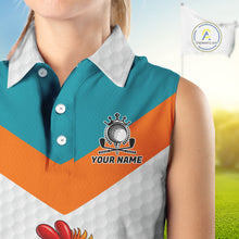 Load image into Gallery viewer, Personalized Cool Rooster With Sunglasses Womens Sleeveless Golf Polo - Custom Name Funny Chicken Golf Shirt NHT954