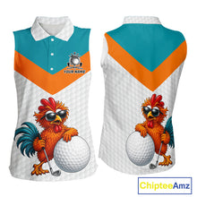 Load image into Gallery viewer, Personalized Cool Rooster Womens Sleeveless Golf Polo Shirt  Custom Name Funny Chicken Golf Shirt