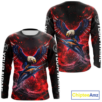 Patriotic Eagle Marlin Fishing Shirt Long Sleeve, Performance Fishing Shirt NHT428