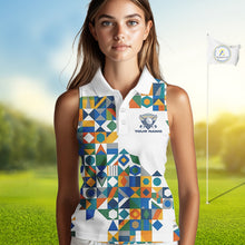 Load image into Gallery viewer, Colorful Geometric Custom Sleeveless Womens Golf Polo Shirts, Golf Jerseys For Golfer NHT840