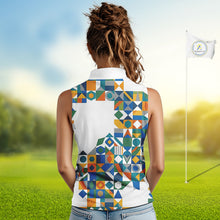 Load image into Gallery viewer, Colorful Geometric Custom Sleeveless Womens Golf Polo Shirts, Golf Jerseys For Golfer NHT840