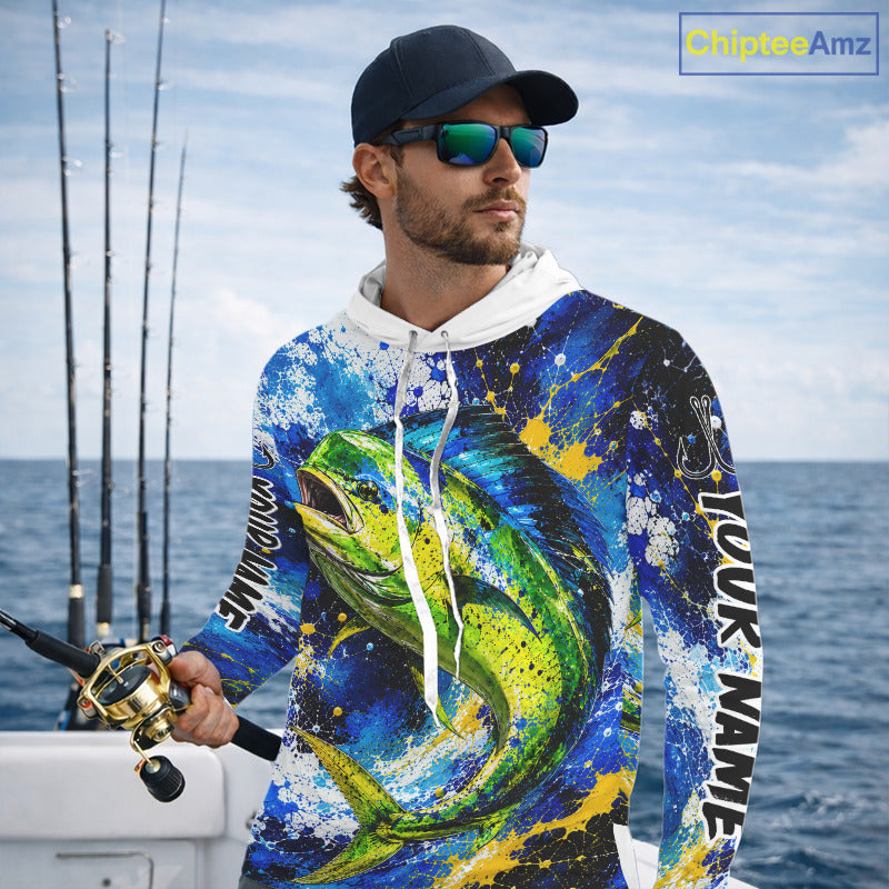 Custom Mahi Mahi Fishing Jersey – Saltwater Fishing Shirt Long Sleeve Hooded For Men 