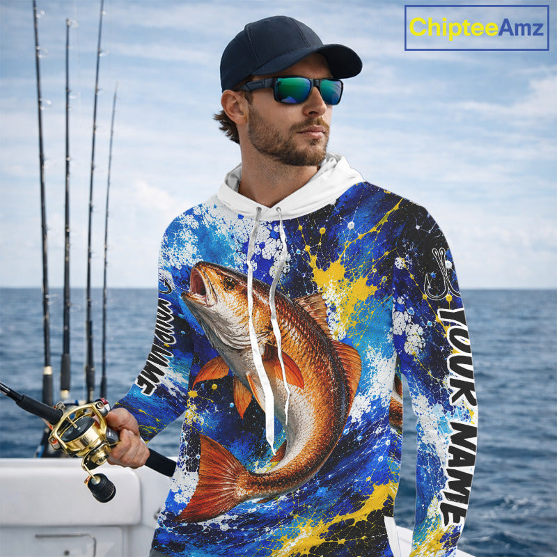 Custom Redfish Fishing Jersey – Saltwater Fishing Shirt Long Sleeve Hooded For Men