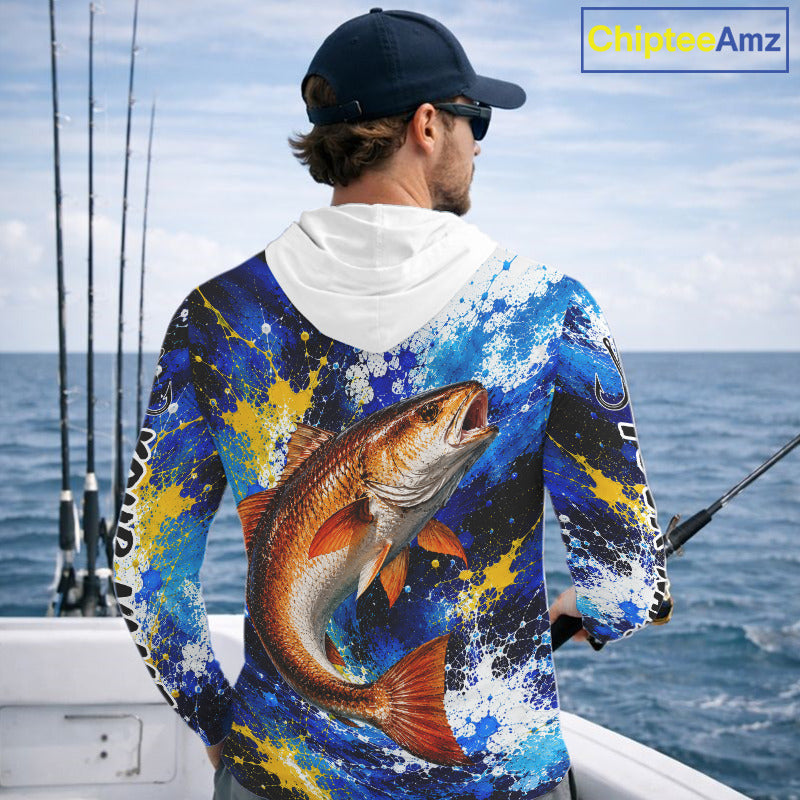 Custom Redfish Fishing Jersey – Saltwater Fishing Shirt Long Sleeve Hooded For Men
