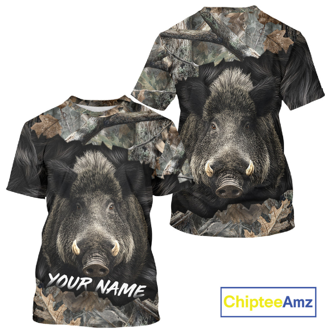 Wild Boar Hunting Black Camouflage Forest 3D Shirt For Hunting Season, Gift For Hunters NHT178
