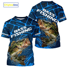 Load image into Gallery viewer, Largemouth Bass Fishing, Fishing Shirt Custom Name T-shirt, Fishing Gift | Blue NHT385