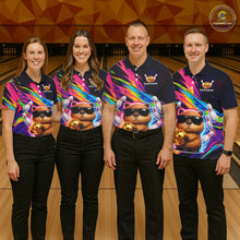 Load image into Gallery viewer, Funny Capybara Bowling Team Polo Shirt, 1/4 Zip For Women Custom Name Neon Color Bowling Jersey NHT1157