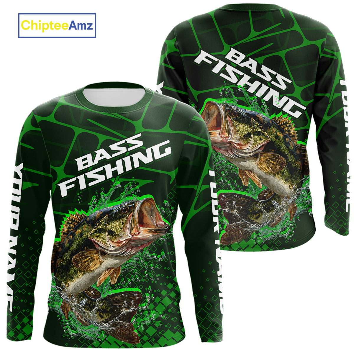Largemouth Bass Fishing, Fishing Shirts Long Sleeve Scale, Fishing Gift | Green NHT392