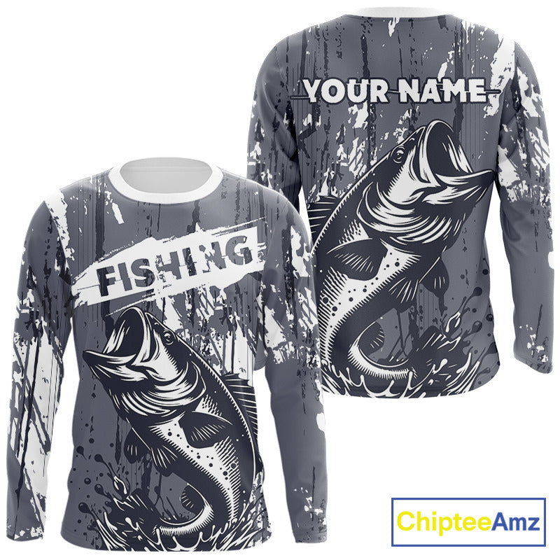 Bass Fishing Gray Camo Custom Name, Personalized Bass Fishing Jerseys For Men NHT493