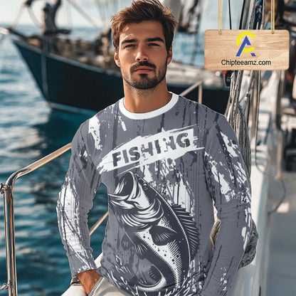 Bass Fishing Gray Camo Custom Name, Personalized Bass Fishing Jerseys For Men NHT493