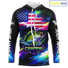 Load image into Gallery viewer, Personalized Crappie Fishing Jerseys, Custom American Flag Fishing Shirts Long Sleeve Hooded For Men NHT638