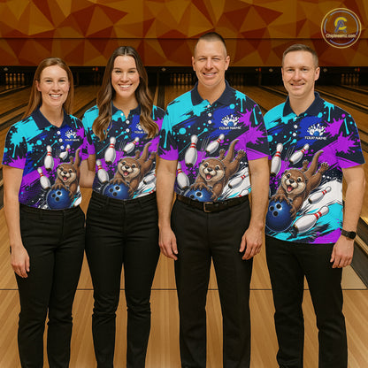 Custom Cute Otter Bowling Jersey For Women, Bowling Uniform Bowling Team Shirts NHT1173