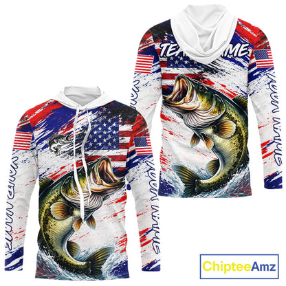 Patriotic Bass Fishing Tournament Shirts, Personalized American Flag Hooded Bass Fishing Jerseys NHT497